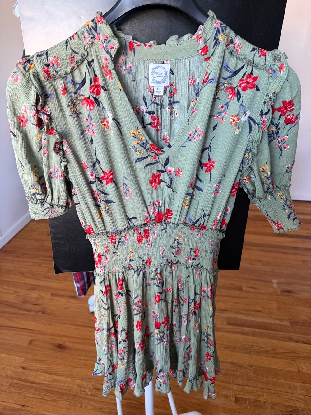 Blue Rain Sage Floral V-Neck Smocked Waist Dress